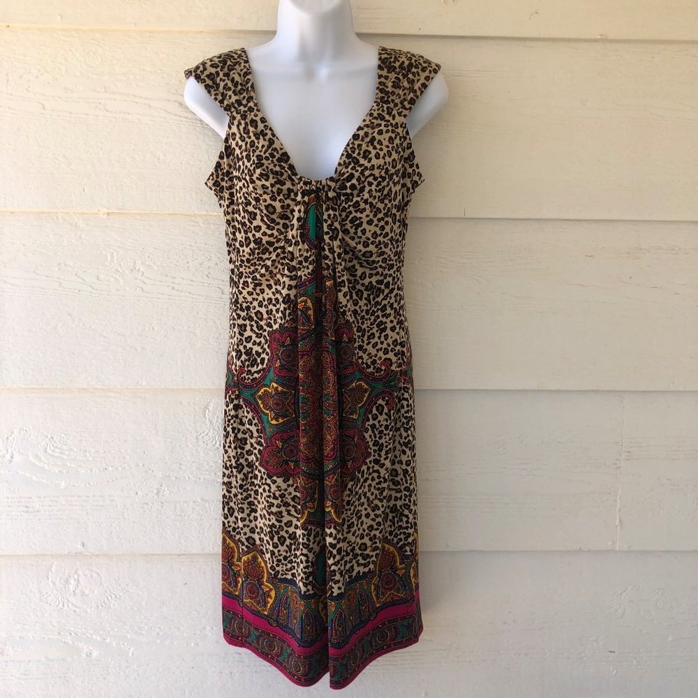 Maggy L Size 6 Leopard & Geometric Design Print Sheath Dress
